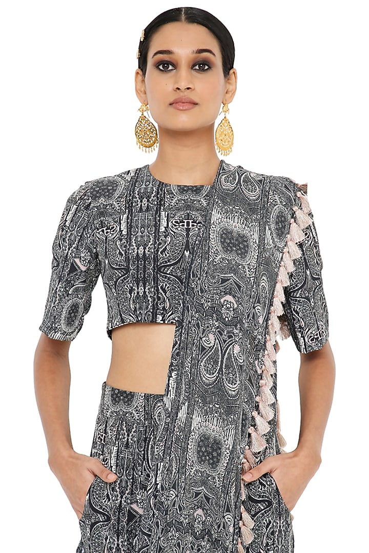 Black & White Pant Set With Drape by Payal Singhal at Pernia's Pop Up Shop