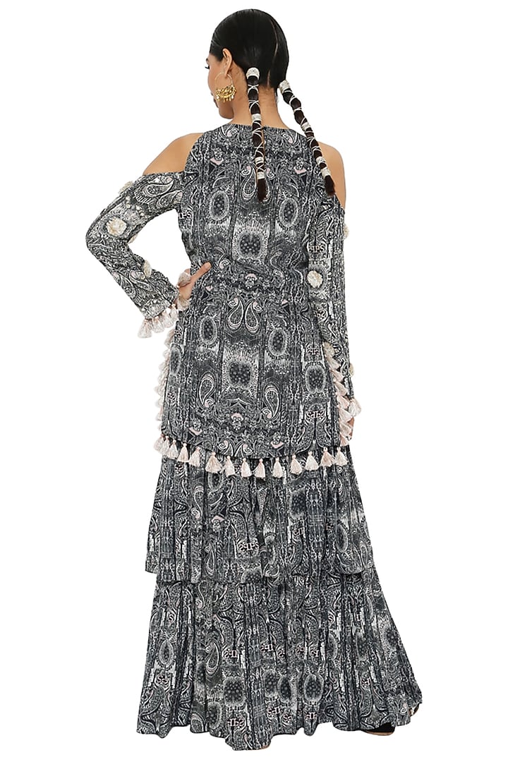 Black & White Crepe Printed Wedding Sharara Set by Payal Singhal at Pernia's Pop Up Shop