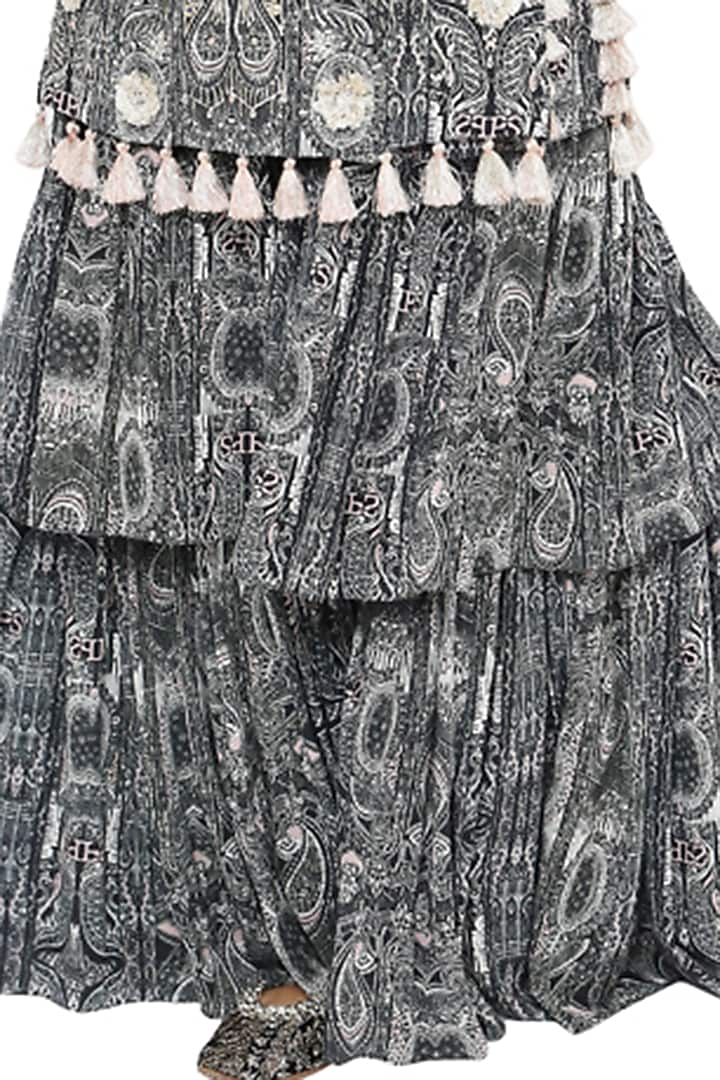 Black & White Crepe Printed Wedding Sharara Set by Payal Singhal at Pernia's Pop Up Shop