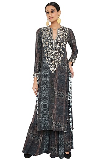 Black Printed Wedding Sharara Set by Payal Singhal at Pernia's Pop Up Shop