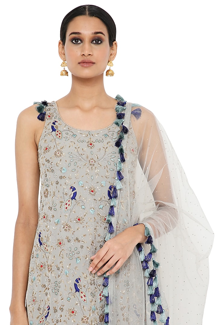 Grey Georgette Bridal Sharara Set by Payal Singhal at Pernia's Pop Up Shop
