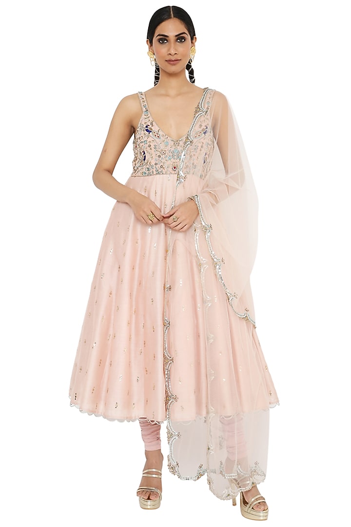 Rose Pink Embroidered Wedding Anarkali Set by Payal Singhal at Pernia's Pop Up Shop