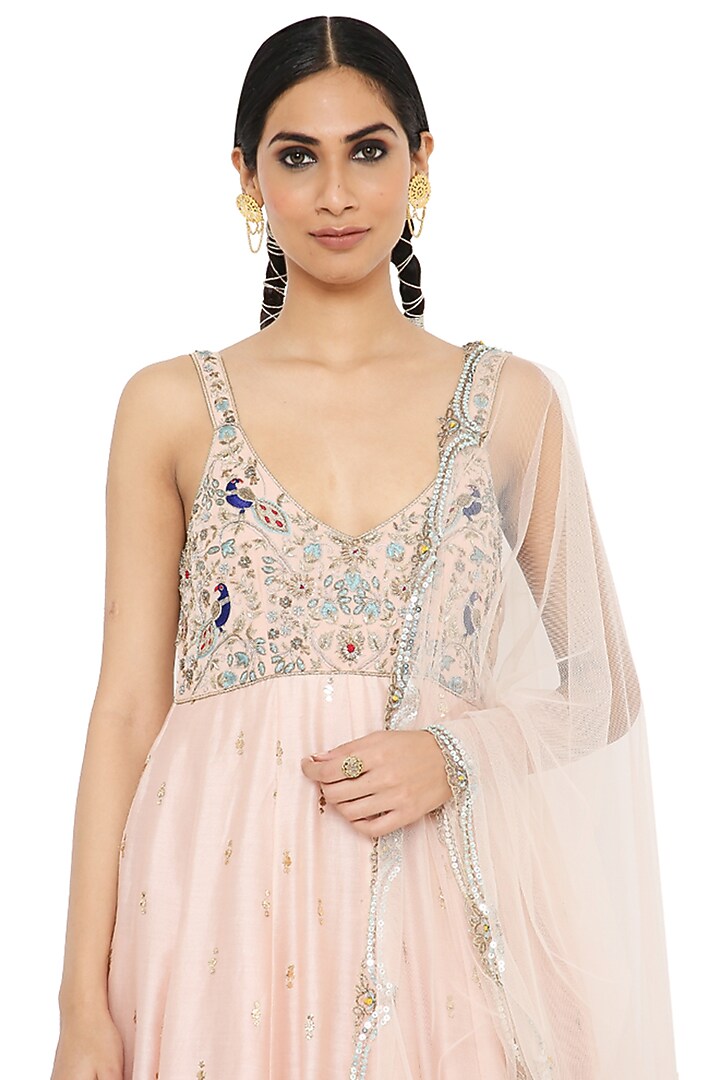 Rose Pink Embroidered Wedding Anarkali Set by Payal Singhal at Pernia's Pop Up Shop