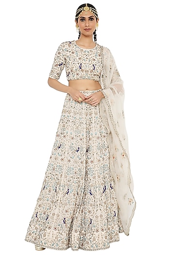 Stone Beige Embroidered Bridal Lehenga Set by Payal Singhal at Pernia's Pop Up Shop