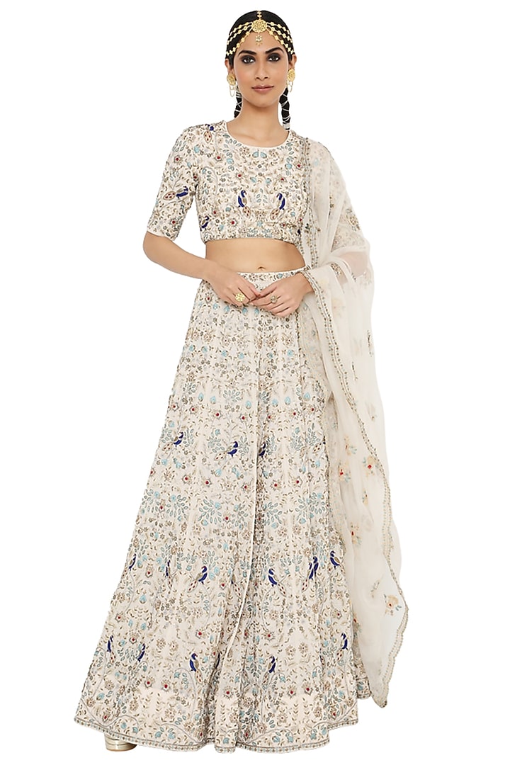 Stone Beige Embroidered Bridal Lehenga Set by Payal Singhal at Pernia's Pop Up Shop