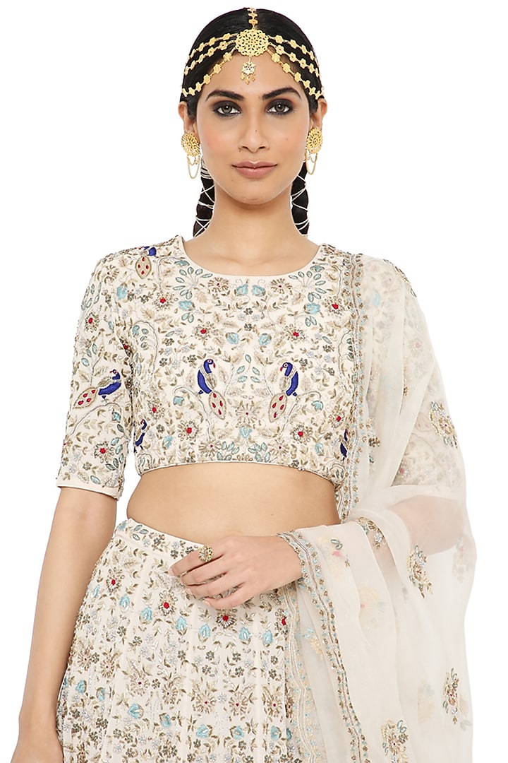 Stone Beige Embroidered Bridal Lehenga Set by Payal Singhal at Pernia's Pop Up Shop