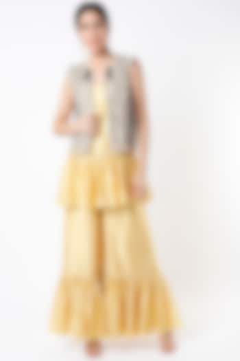 Yellow Brocade Sharara Set With Jacket by Payal Singhal at Pernia's Pop Up Shop