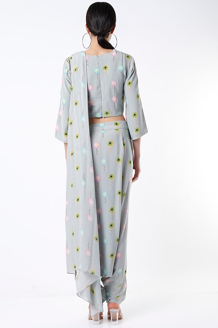 Grey Crepe Printed Pant Wedding Saree Set by Payal Singhal at Pernia's Pop Up Shop