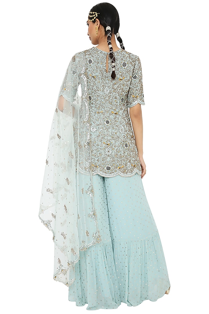 Powder Blue Georgette Bridal Sharara Set by Payal Singhal at Pernia's Pop Up Shop