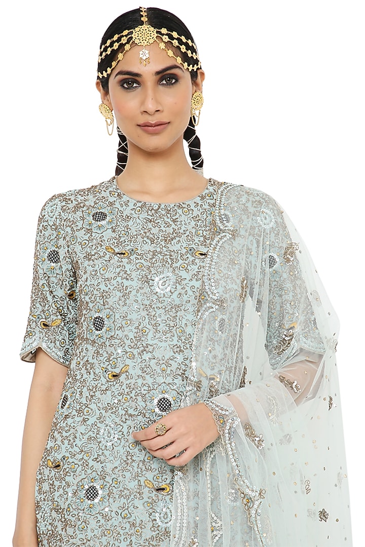 Powder Blue Georgette Bridal Sharara Set by Payal Singhal at Pernia's Pop Up Shop