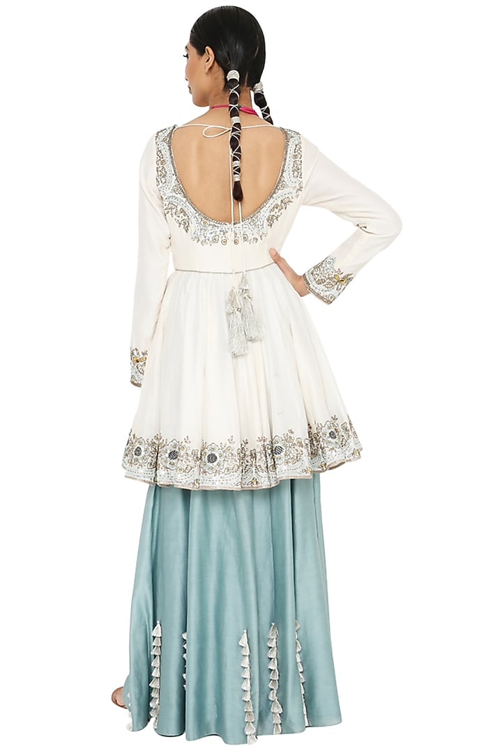 Off White Silk Mulmul Wedding Anarkali Set by Payal Singhal at Pernia's Pop Up Shop