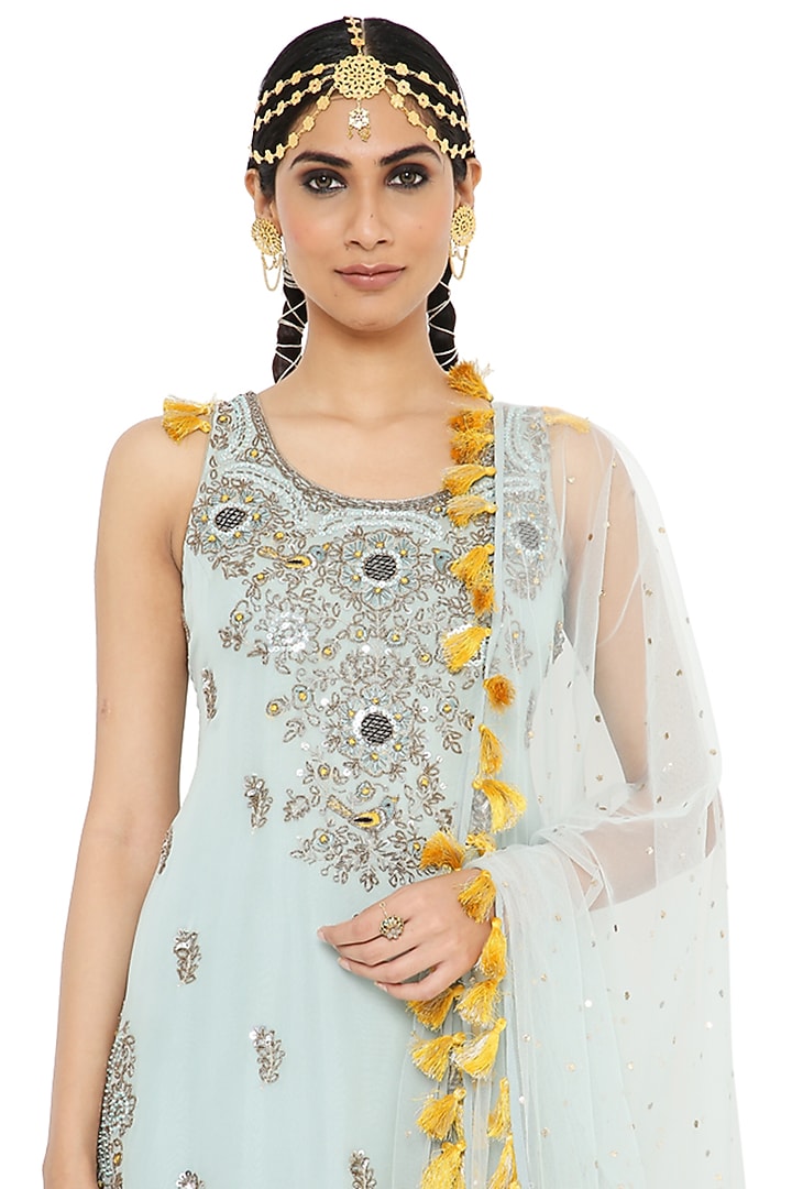 Periwinkle Blue Georgette Wedding Sharara Set by Payal Singhal at Pernia's Pop Up Shop