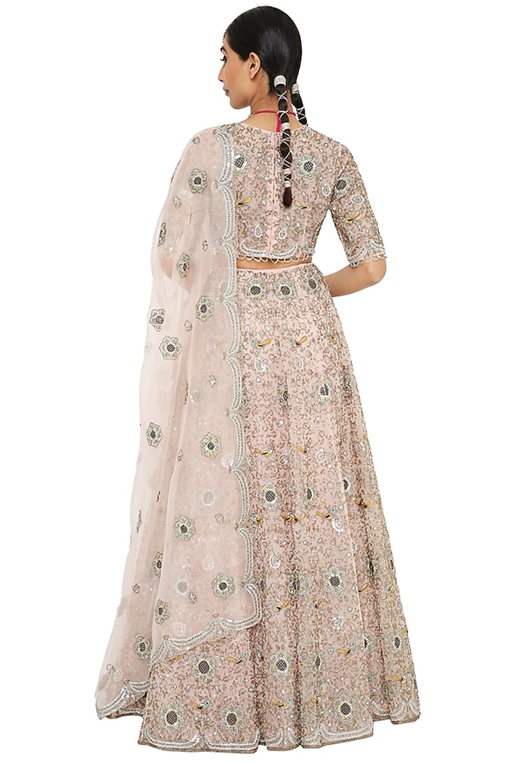 Rose Pink Embroidered Bridal Lehenga Set by Payal Singhal at Pernia's Pop Up Shop