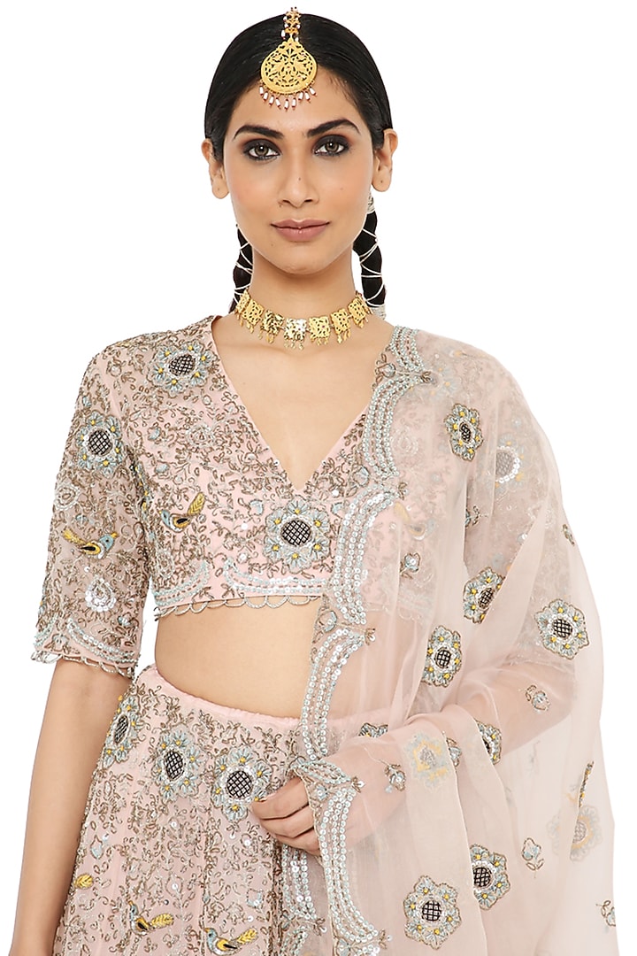 Rose Pink Embroidered Bridal Lehenga Set by Payal Singhal at Pernia's Pop Up Shop