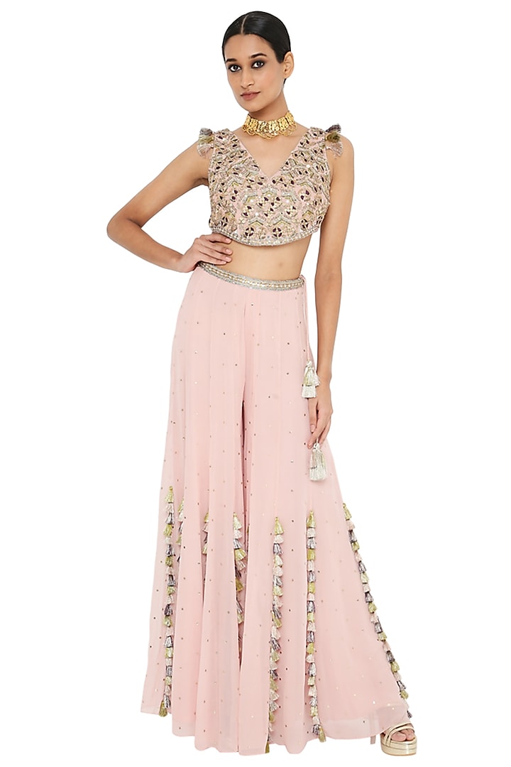 Rose Pink Georgette Sharara Set by Payal Singhal at Pernia's Pop Up Shop