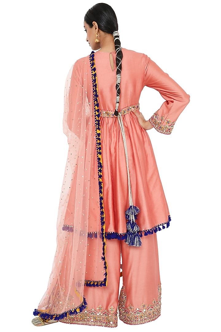 Coral Embroidered Short Wedding Anarkali Set by Payal Singhal at Pernia's Pop Up Shop