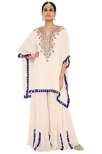 Chalk White Embroidered Kaftan Set by Payal Singhal at Pernia's Pop Up Shop