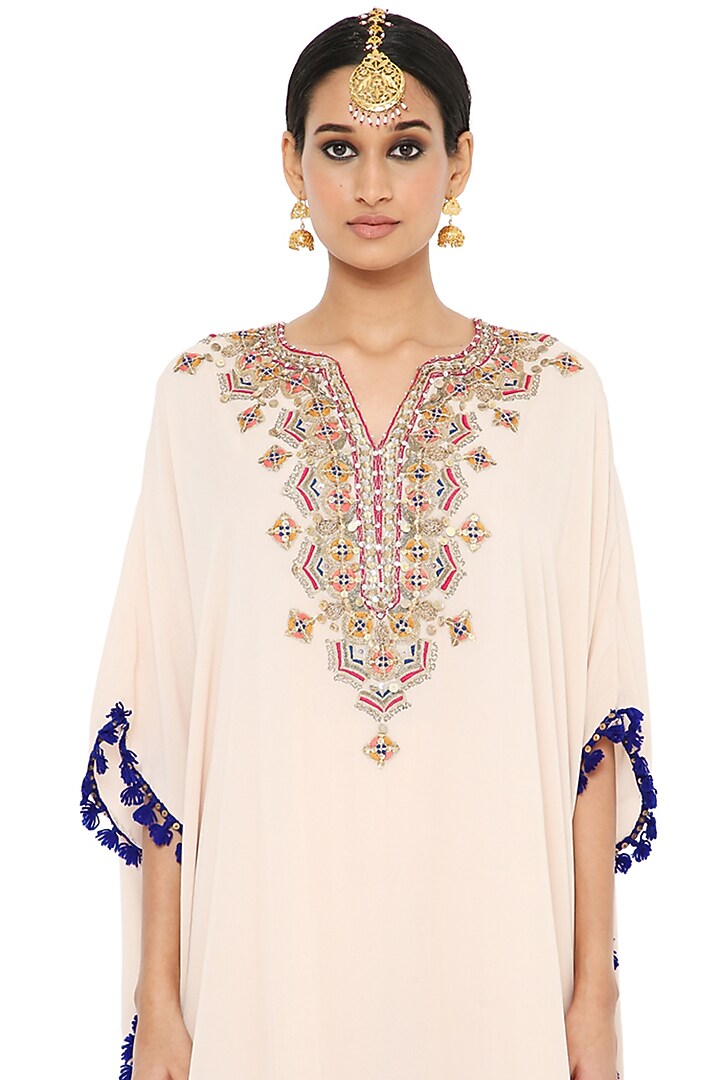 Chalk White Embroidered Kaftan Set by Payal Singhal at Pernia's Pop Up Shop
