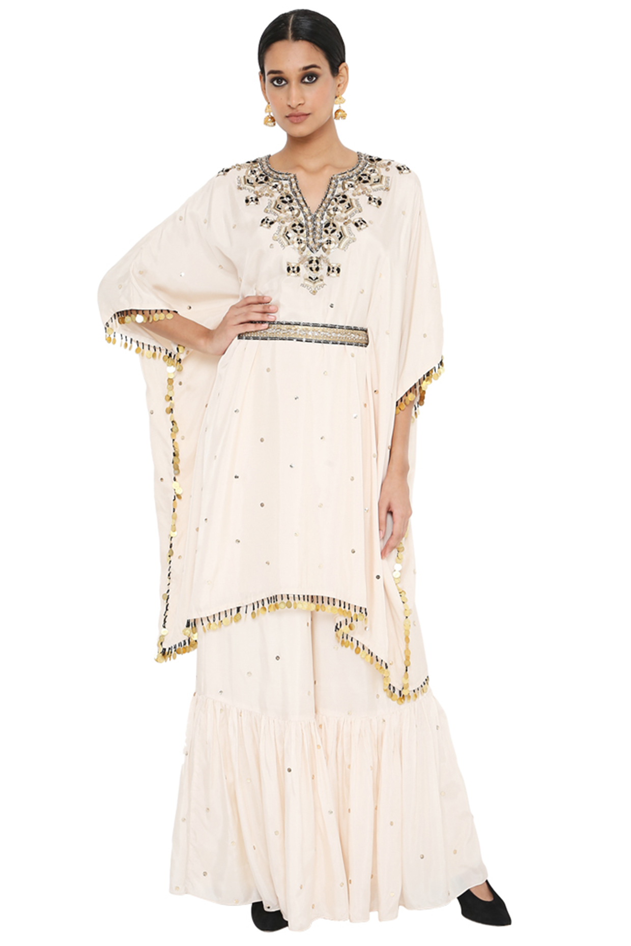 Stone White Embroidered Kaftan Set by Payal Singhal at Pernia's Pop Up Shop
