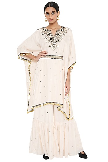 Stone White Embroidered Kaftan Set by Payal Singhal at Pernia's Pop Up Shop