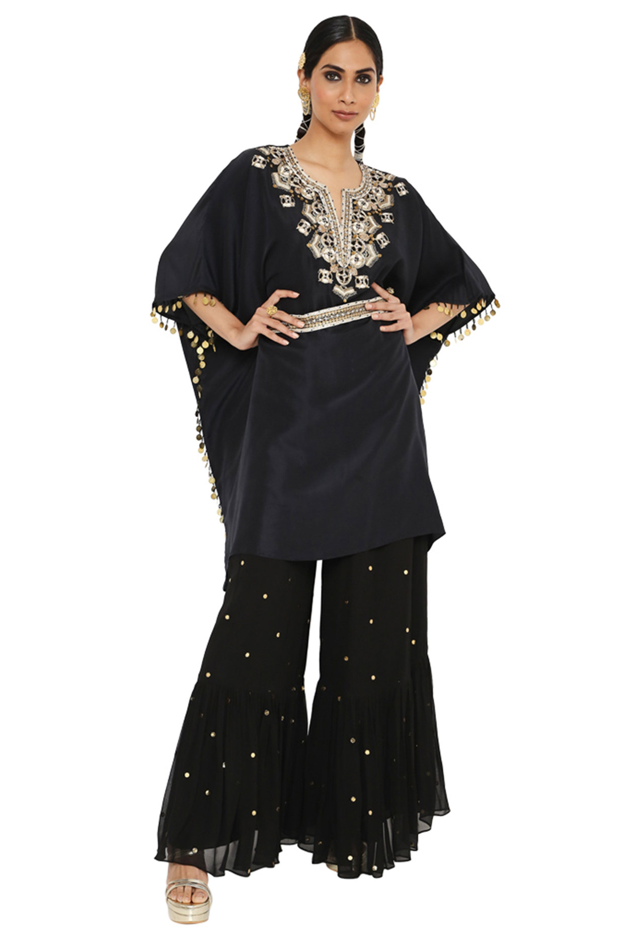 Black Embroidered Kaftan Set by Payal Singhal at Pernia's Pop Up Shop