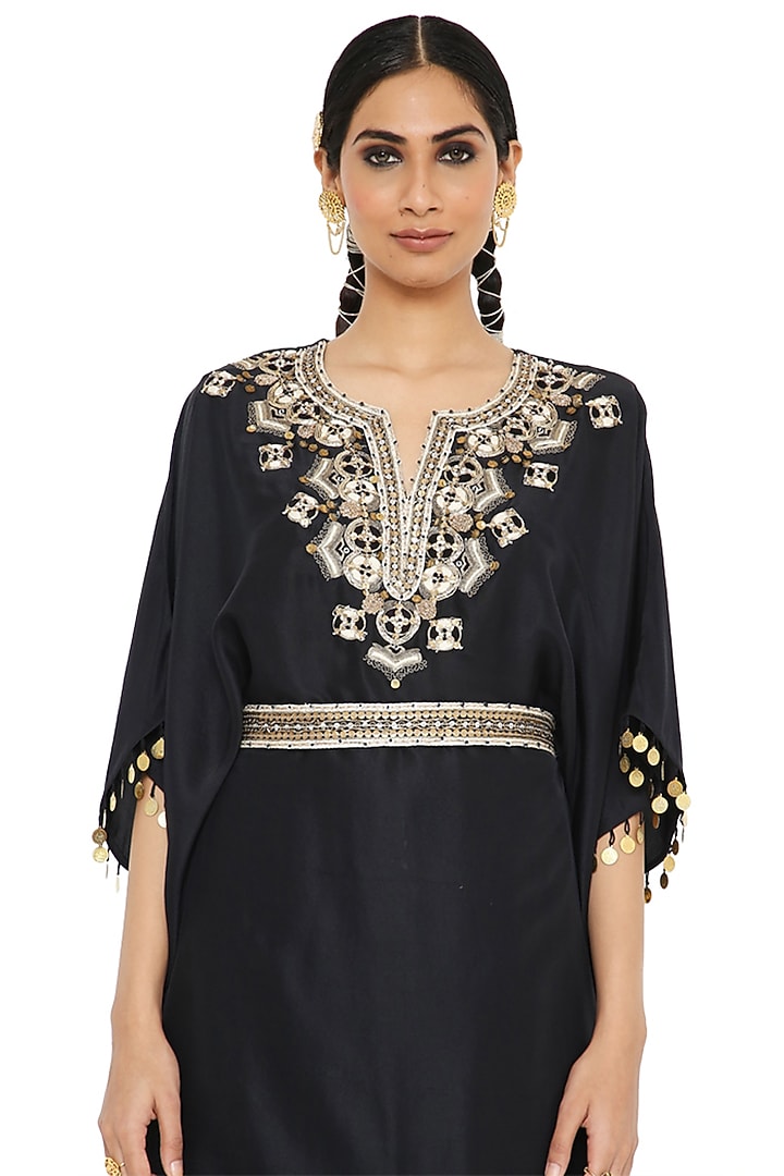 Black Embroidered Kaftan Set by Payal Singhal at Pernia's Pop Up Shop