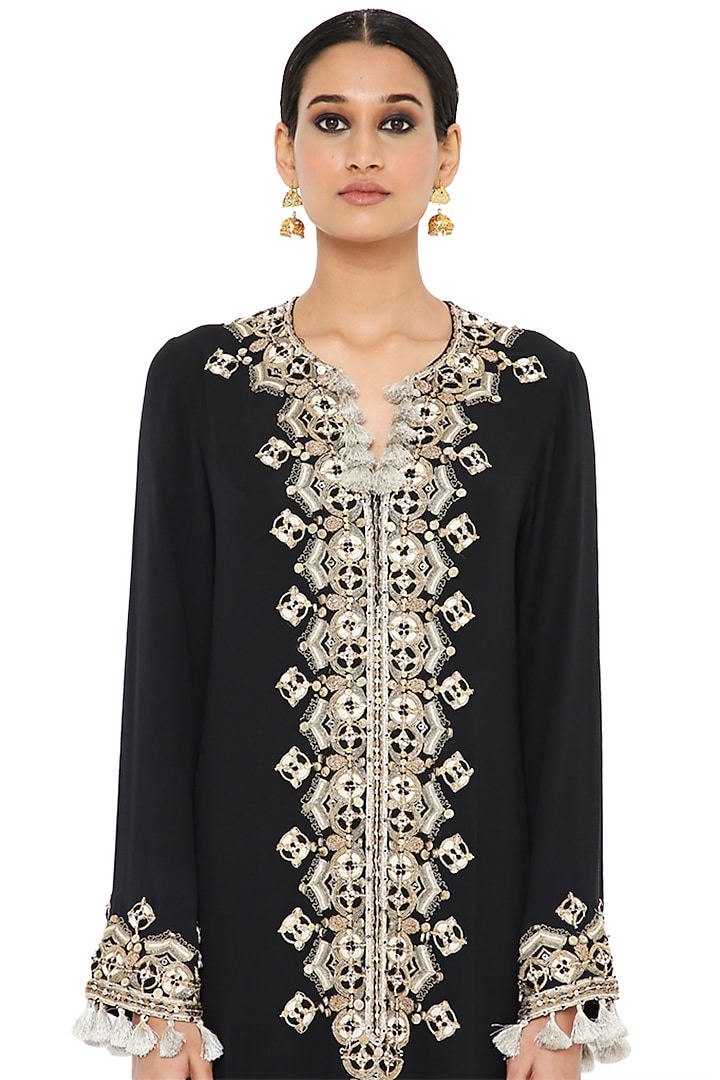 Black Embroidered Kaftan by Payal Singhal at Pernia's Pop Up Shop