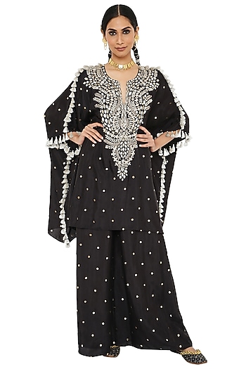 Black Kaftan Set With Embroidery by Payal Singhal at Pernia's Pop Up Shop