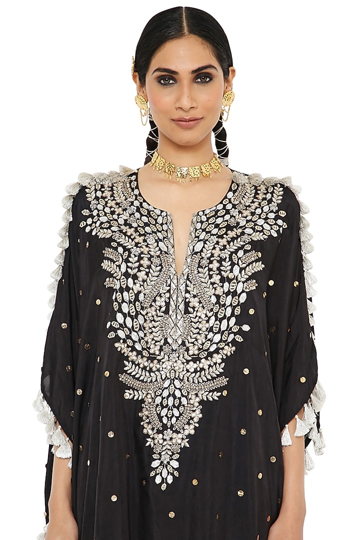 Black Kaftan Set With Embroidery by Payal Singhal at Pernia's Pop Up Shop