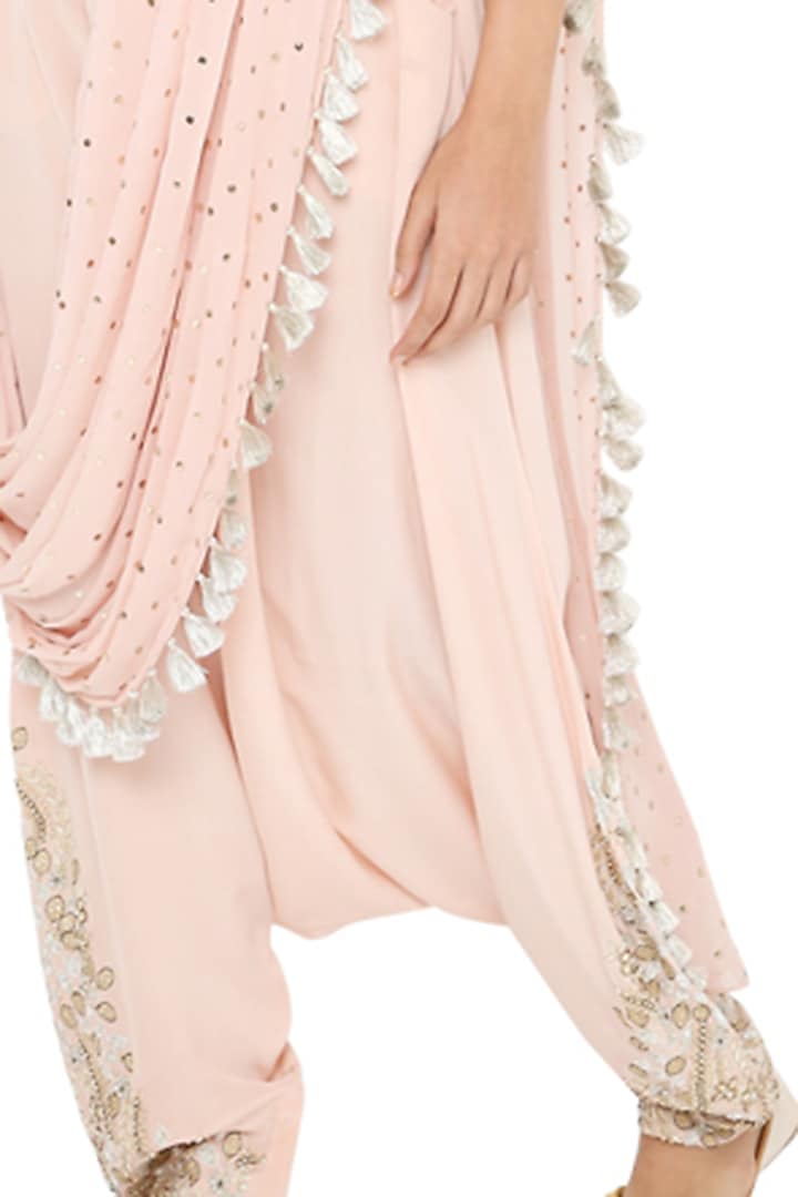 Rose Pink Mukaish Georgette Dhoti Wedding Saree Set by Payal Singhal at Pernia's Pop Up Shop