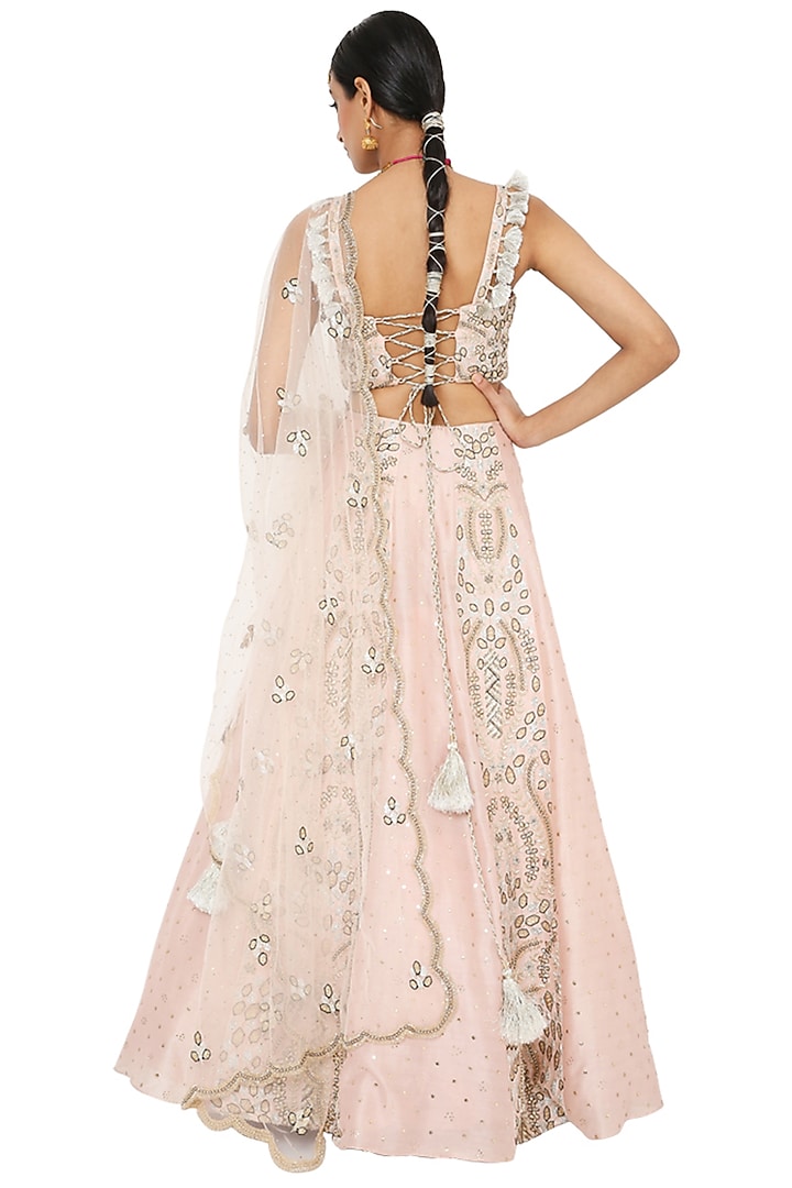 Rose Pink Bridal Lehenga Set With Embroidery by Payal Singhal at Pernia's Pop Up Shop