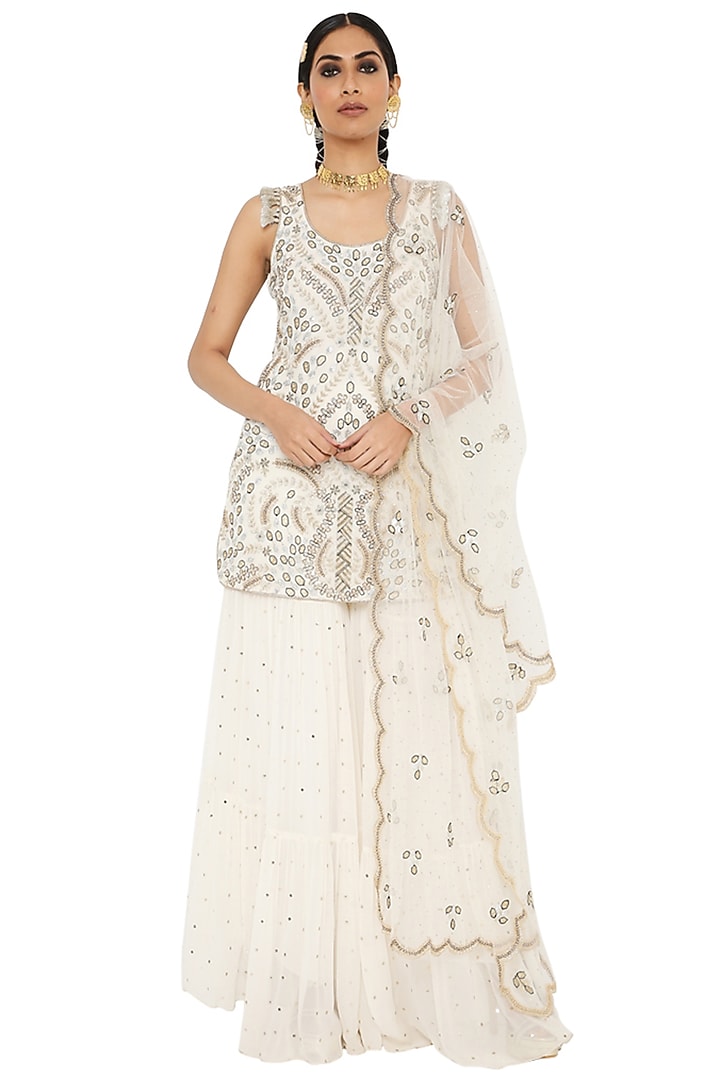 Off-White Dot Mukaish Bridal Sharara Set by Payal Singhal at Pernia's Pop Up Shop