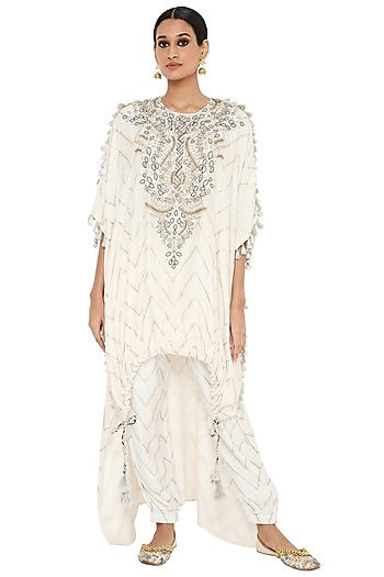 Off-White Embroidered Kaftan Set by Payal Singhal at Pernia's Pop Up Shop