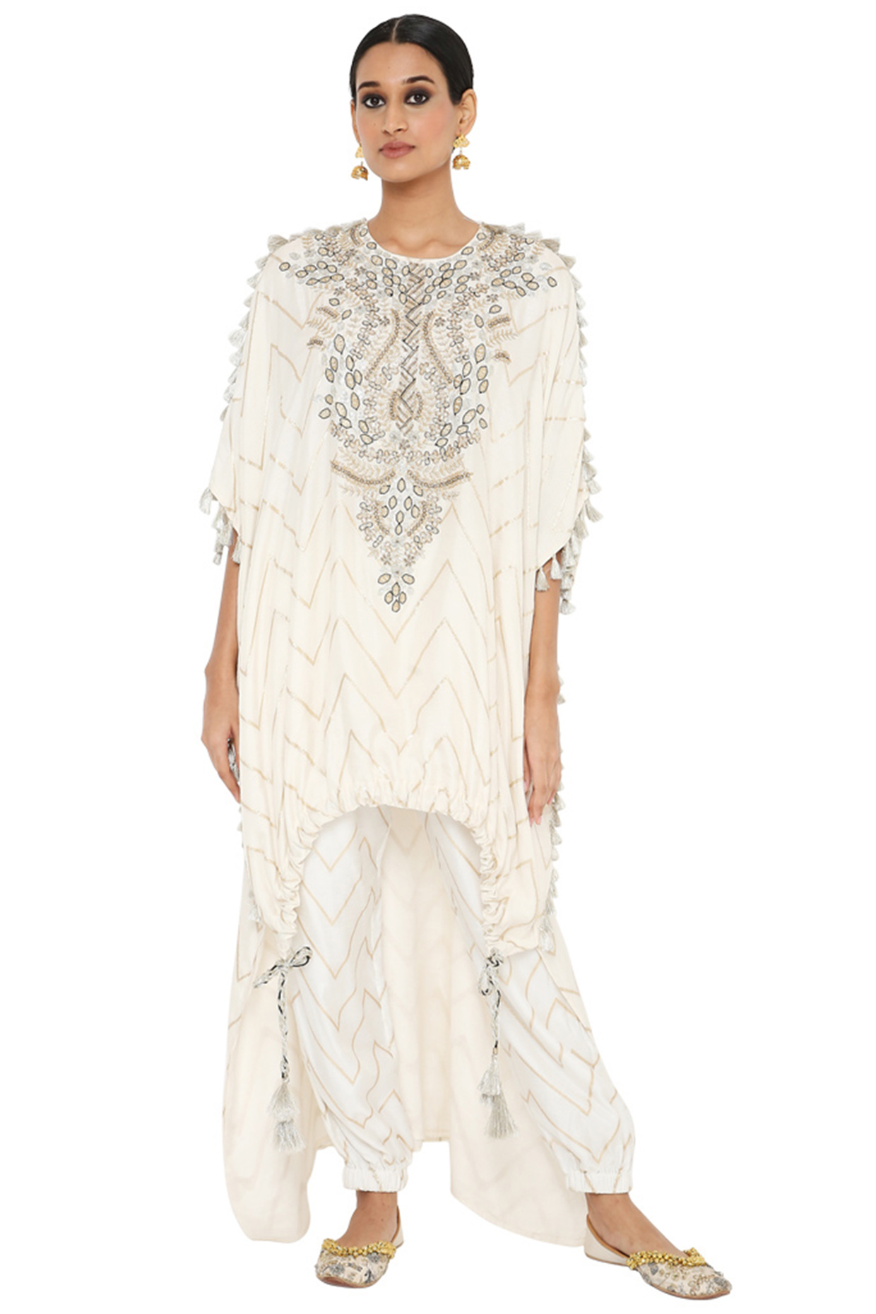 Off-White Embroidered Kaftan Set by Payal Singhal at Pernia's Pop Up Shop