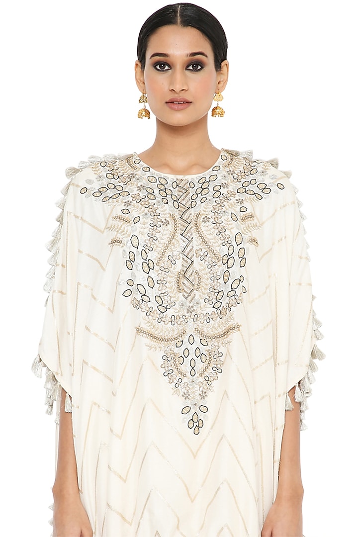 Off-White Embroidered Kaftan Set by Payal Singhal at Pernia's Pop Up Shop