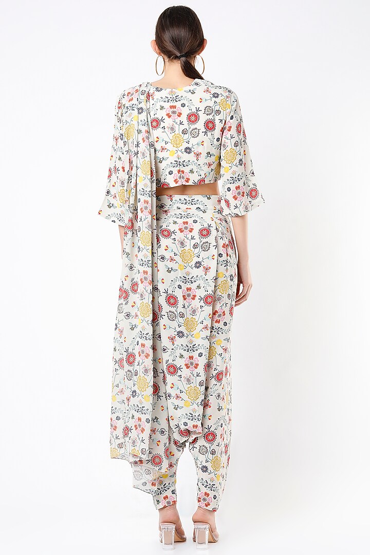 Cream Printed Dhoti Set With Drape by Payal Singhal at Pernia's Pop Up Shop