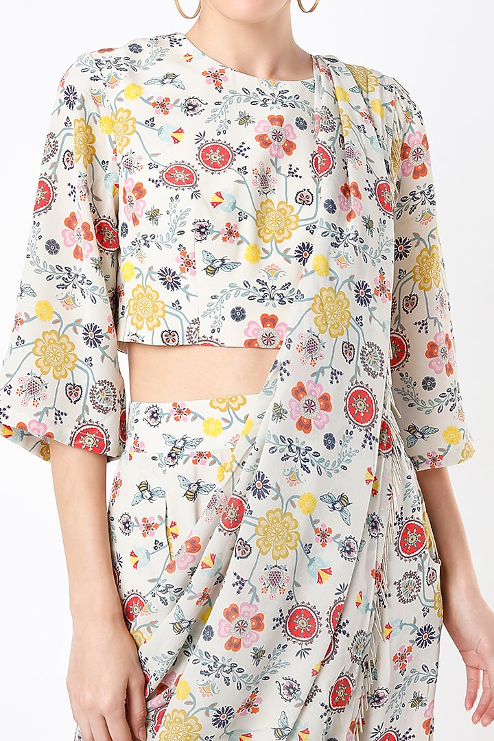 Cream Printed Dhoti Set With Drape by Payal Singhal at Pernia's Pop Up Shop