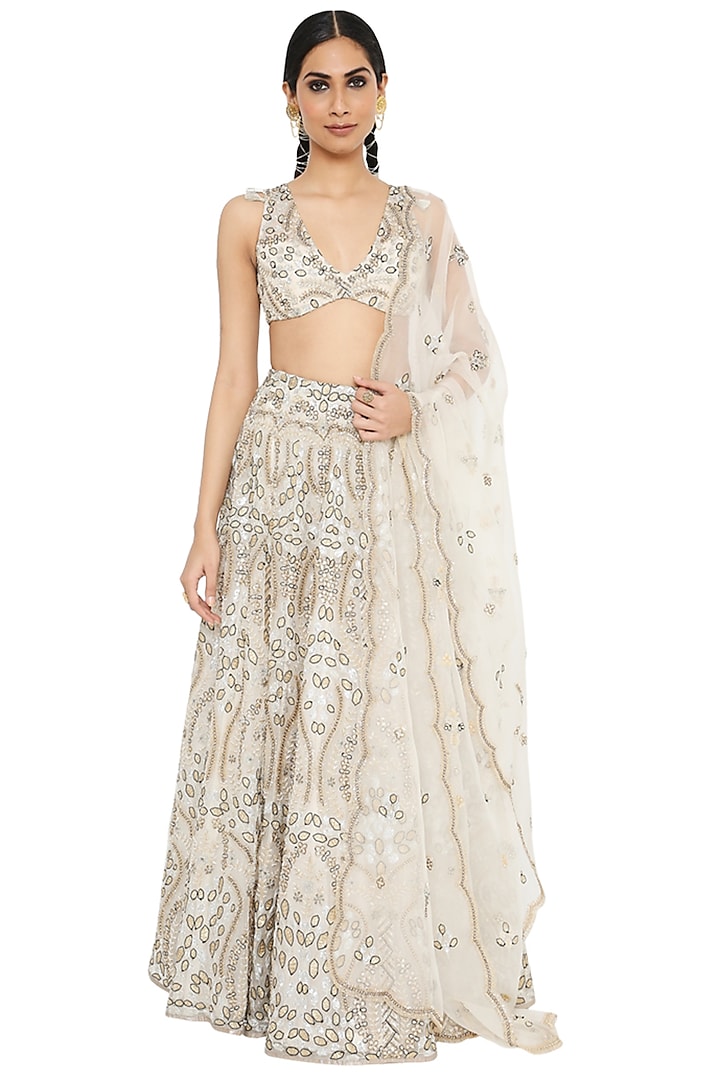 Off White Embroidered Bridal Lehenga Set by Payal Singhal at Pernia's Pop Up Shop