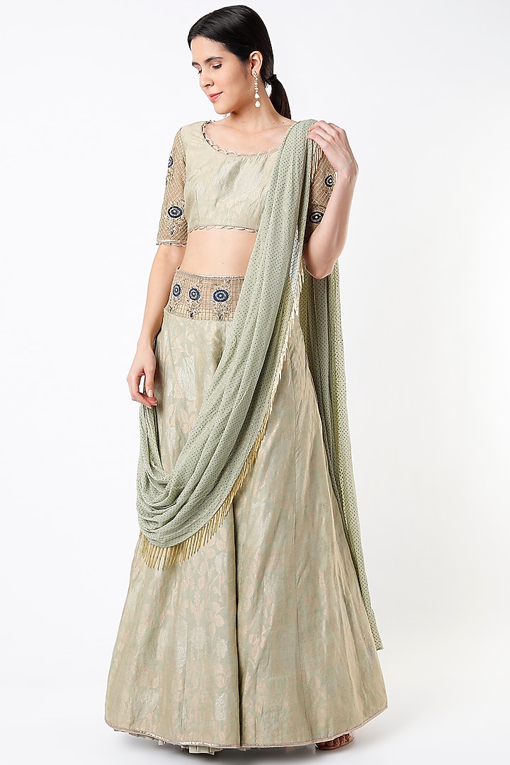Mint Embroidered Lehenga Set by Payal Singhal