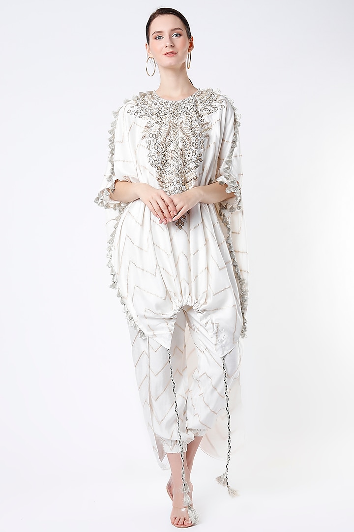 Off-White Embroidered Kaftan Set by Payal Singhal