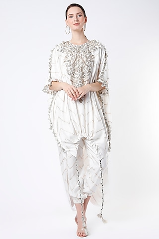 Off-White Embroidered Kaftan Set by Payal Singhal