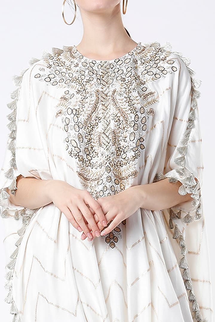 Off-White Embroidered Kaftan Set by Payal Singhal at Pernia's Pop Up Shop
