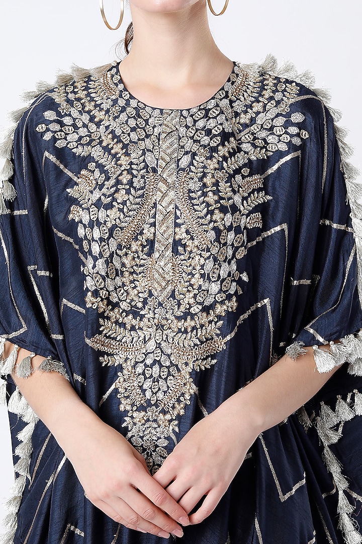 Navy Blue Embroidered Kaftan Set by Payal Singhal at Pernia's Pop Up Shop