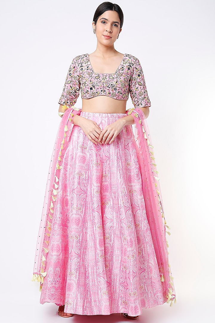 Pink Dupion Silk Lehenga Set by Payal Singhal