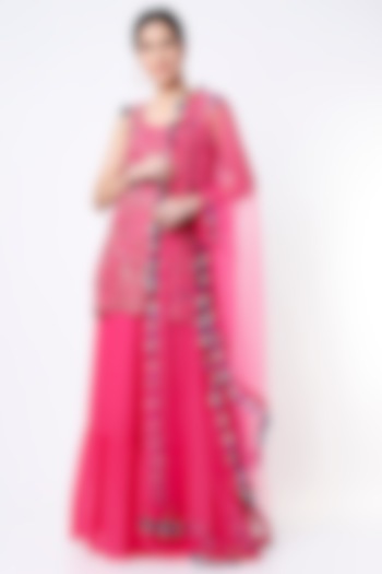 Hot Pink Bridal Sharara Set With Embroidered Kurta by Payal Singhal at Pernia's Pop Up Shop
