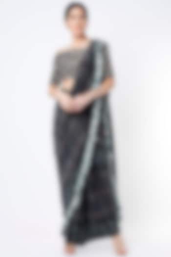 Black Crepe Pre-Stitched Saree Set by Payal Singhal