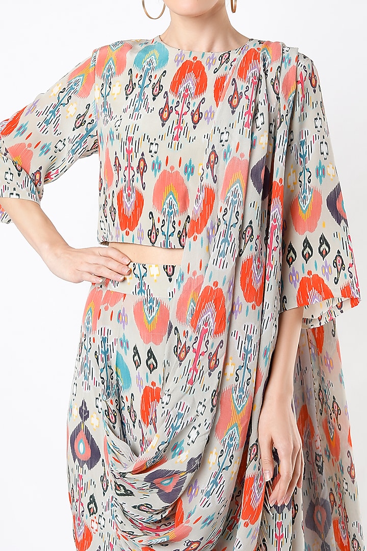 Stone Grey Printed Pant Set by Payal Singhal at Pernia's Pop Up Shop