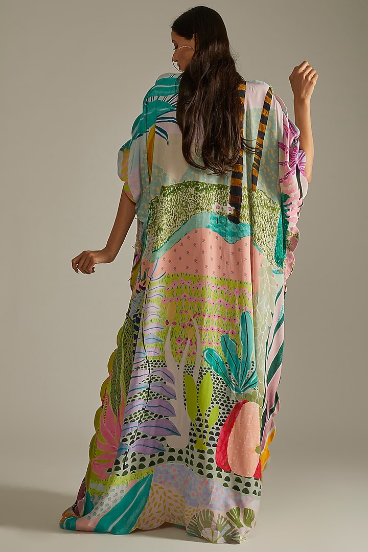 Multi-Colored Printed & Embroidered Kaftan by Payal Singhal at Pernia's Pop Up Shop