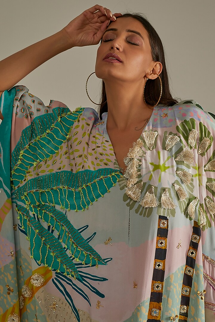 Multi-Colored Printed & Embroidered Kaftan by Payal Singhal at Pernia's Pop Up Shop