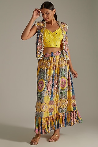 Multi-Colored Printed & Embroidered Jacket Set by Payal Singhal